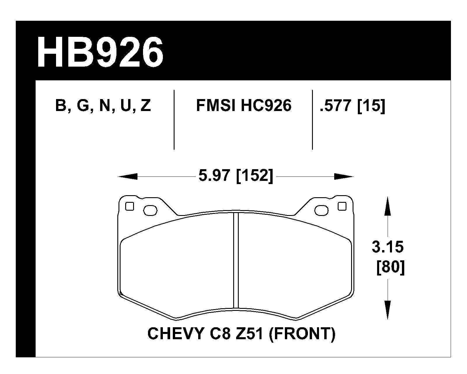 Hawk HB926G.577 20-21 Corvette C8 Z51 DTC-60 Race Front Brake Pads